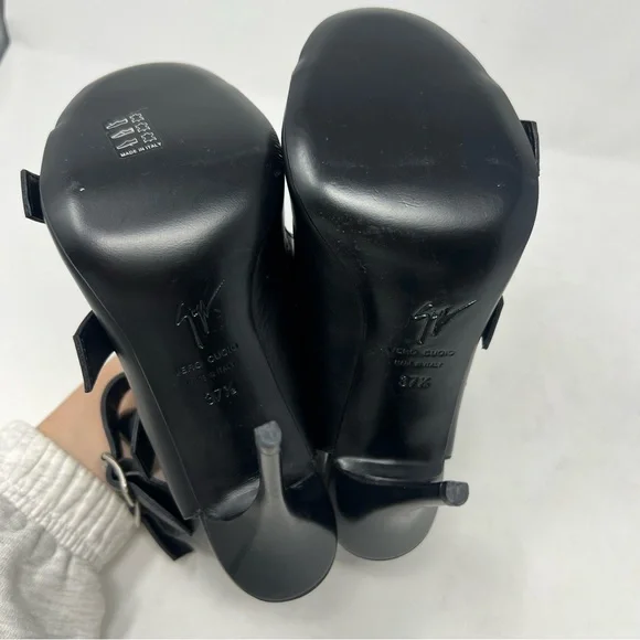 NEW Giuseppe Zanotti Buckle Strap Stiletto Heels Black Strappy Leather Size 37.5 - Picture 8 of 10